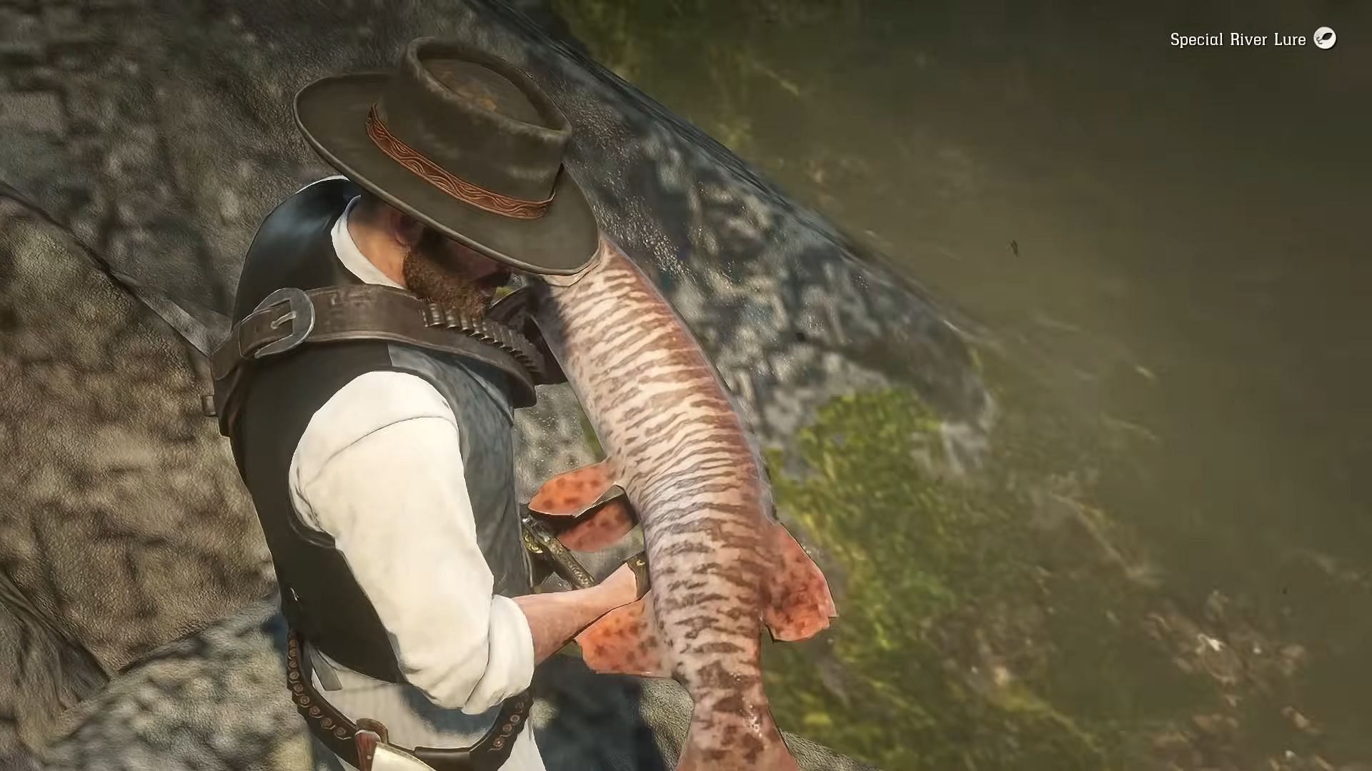 The Legendary Muskie in Red Dead Redemption 2 (Image via Rockstar Games || YouTube/Reptac)
