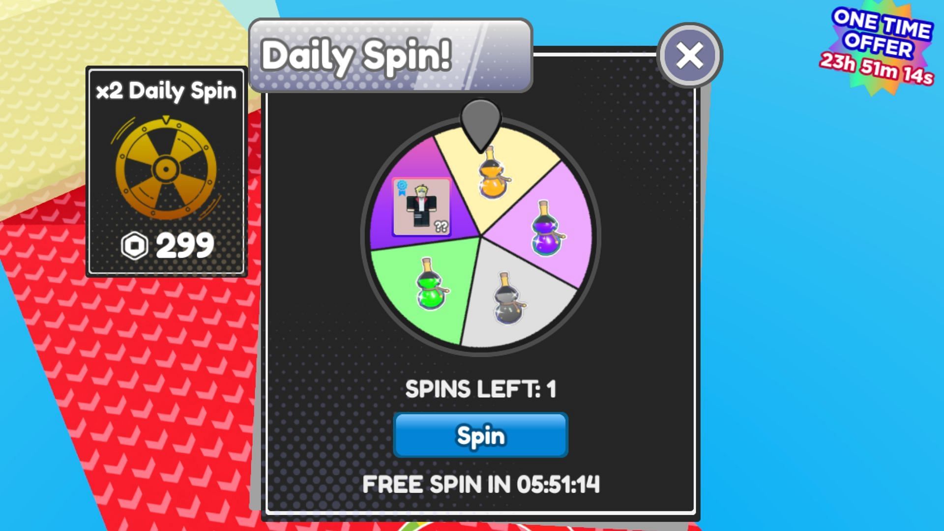 Daily free spins in Anime Racing Clicker (Image via Roblox || Sportskeeda)