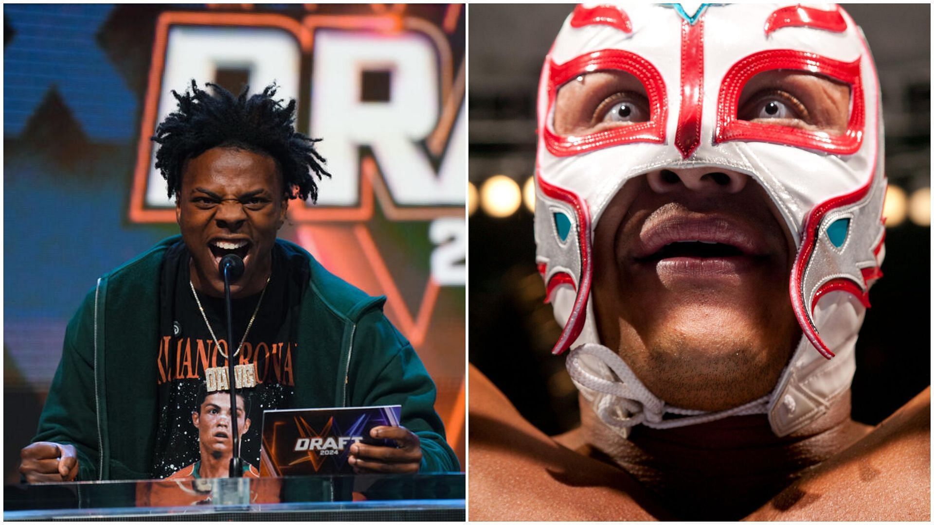 IShowSpeed (left), and Rey Mysterio (right).