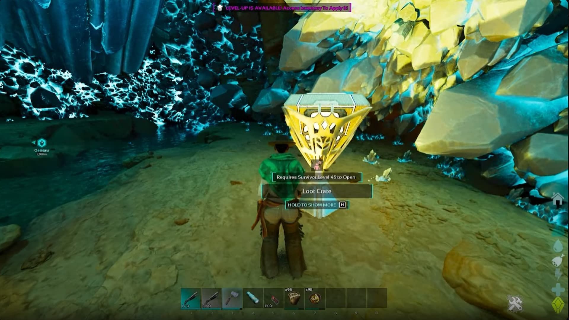 Loot Crates can spawn inside the Oasis Cave in Ark Survival Ascended (Image via Studio Wildcard and Teacher Game Too/YouTube)