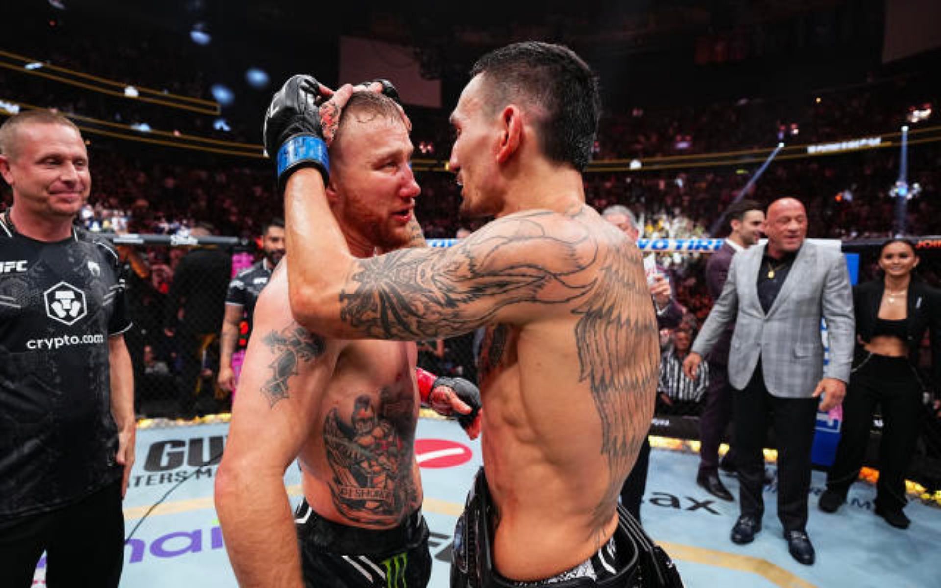 Justin Gaethje (left) says he has no regrets in fighting Max Holloway (right) [Photo Courtesy of Getty Images]