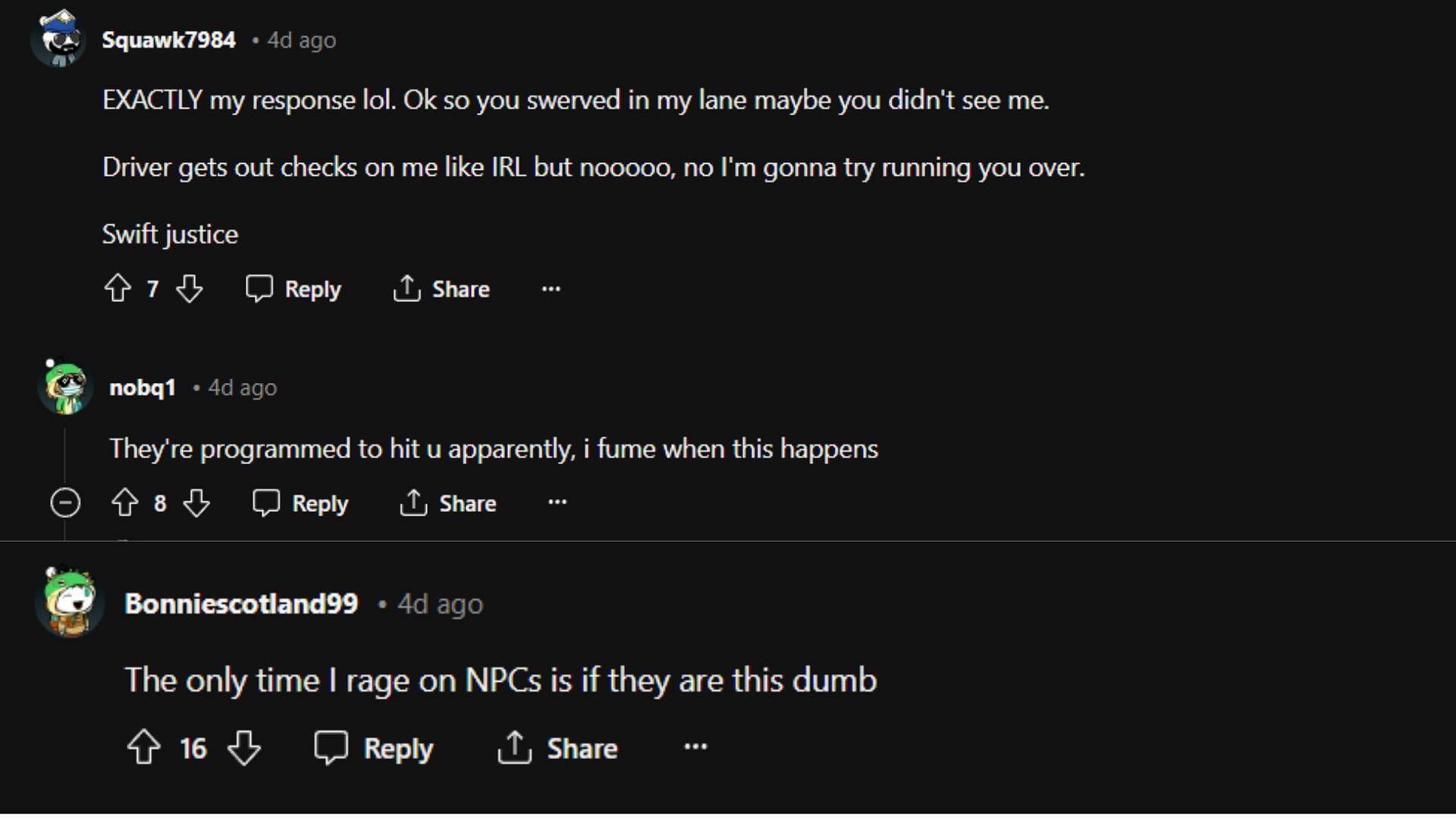 GTA Online fans discussing the NPCs&#039; aggressive driving skills 2/2 (Image via Reddit)