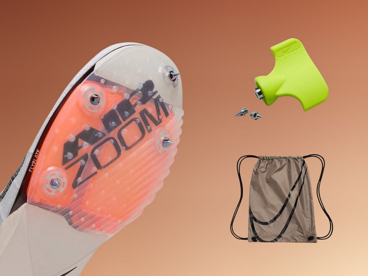 A closer look at the spikes of the footwear and dust bag (Image via Nike)