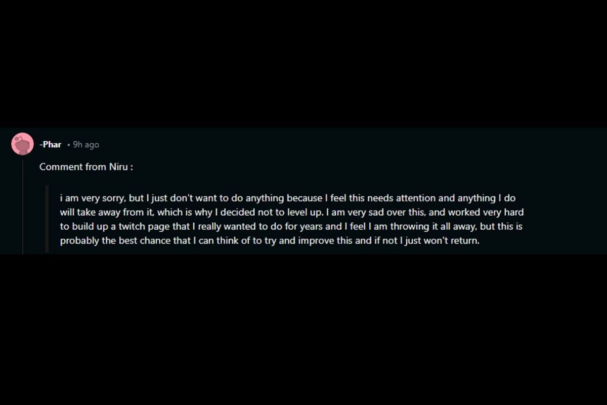 Niru&#039;s statement, according to Reddit (Image via Livestreamfails/Reddit)