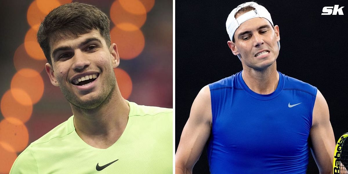 Carlos Alcaraz (L) and Rafael Nadal