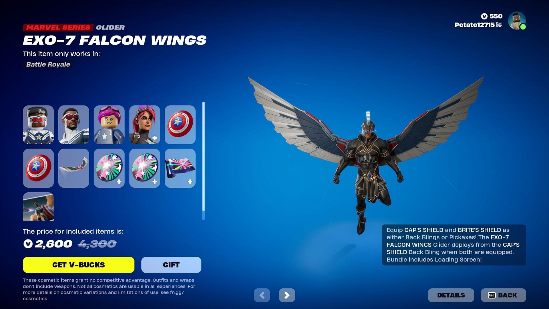 Captain America - Sam Wilson (MCU) and BriteStar Skins will likely be listed until the end of this week. (Image via Epic Games/Fortnite)