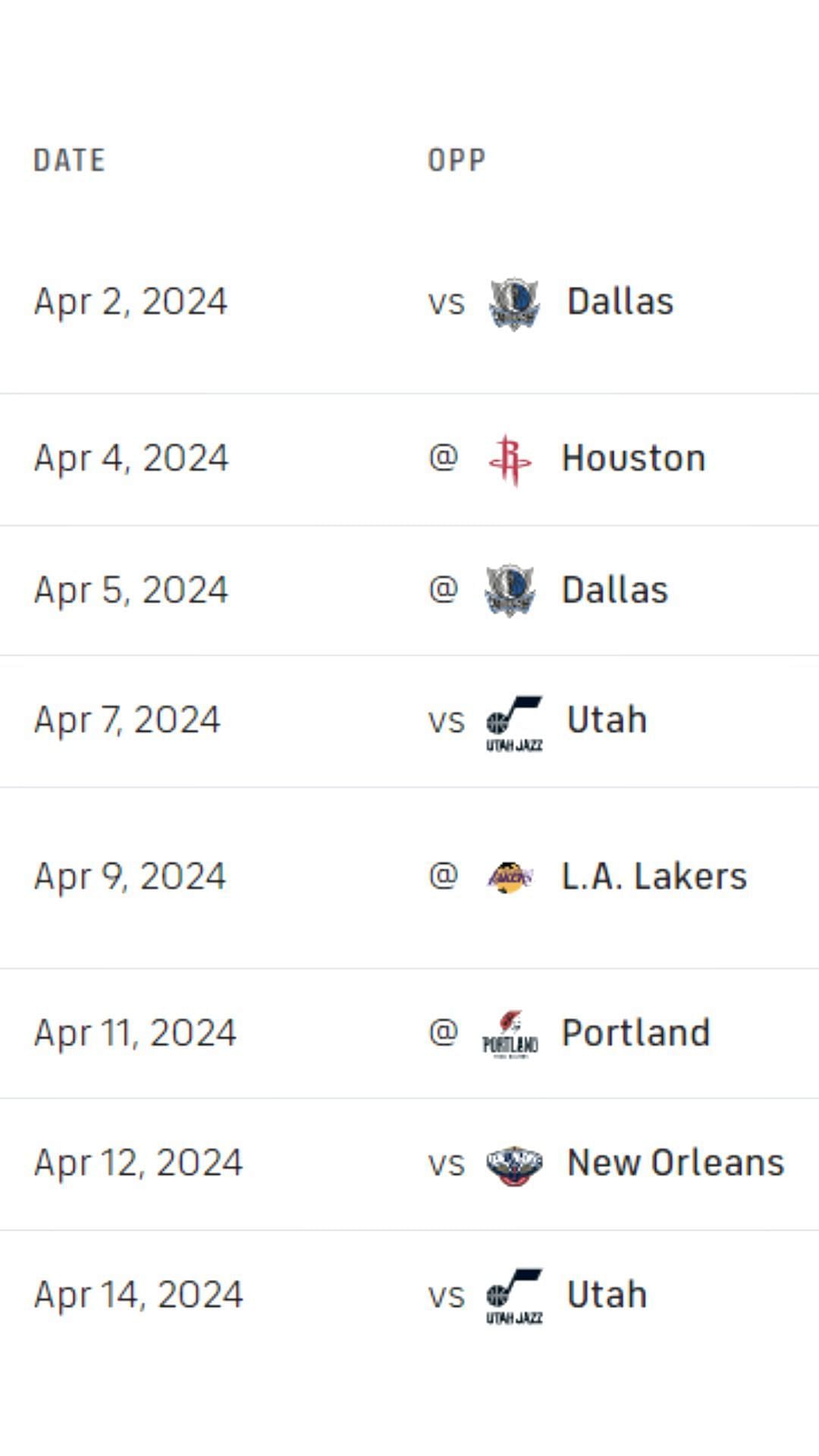 Golden State Warriors' rest-of-season schedule