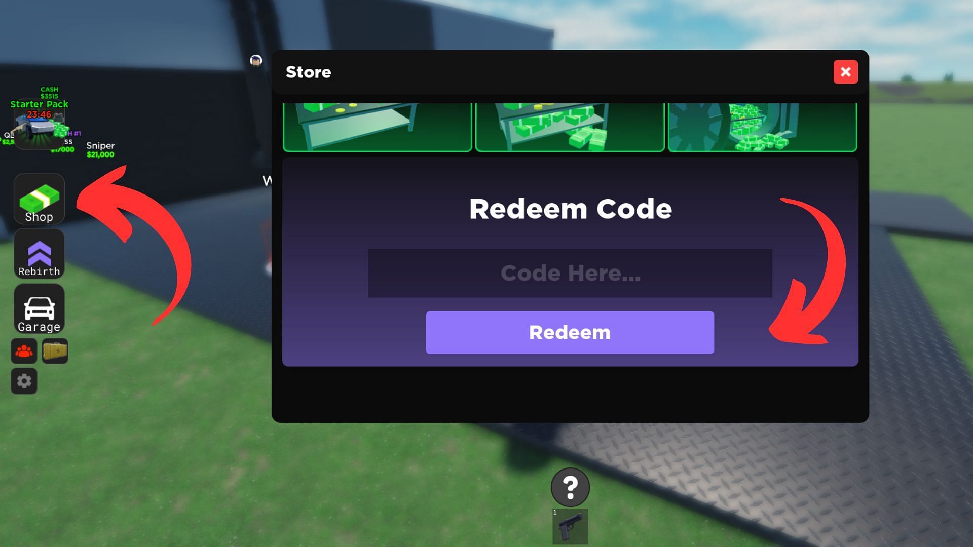 Redeem codes in Criminal Tycoon (Image via Roblox)