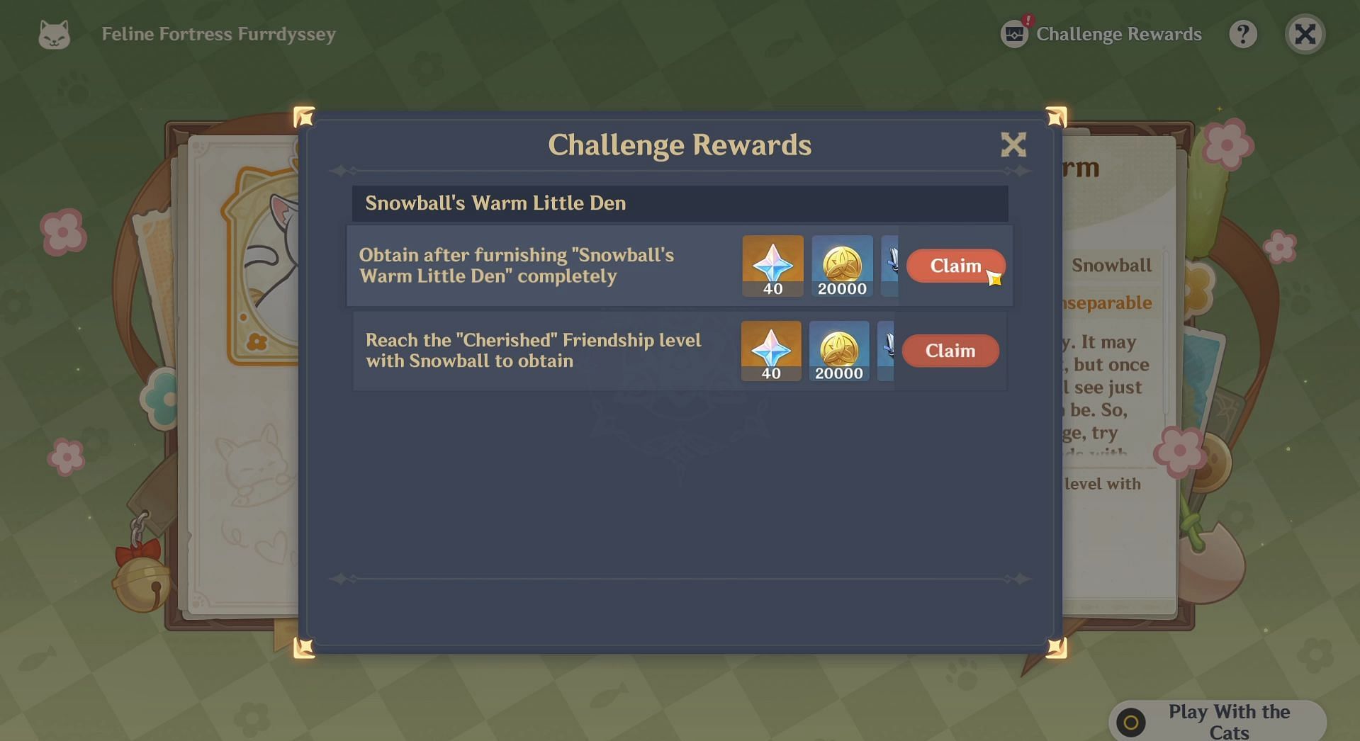 Snowball&#039;s Warm Little Den rewards (Image via HoYoverse)