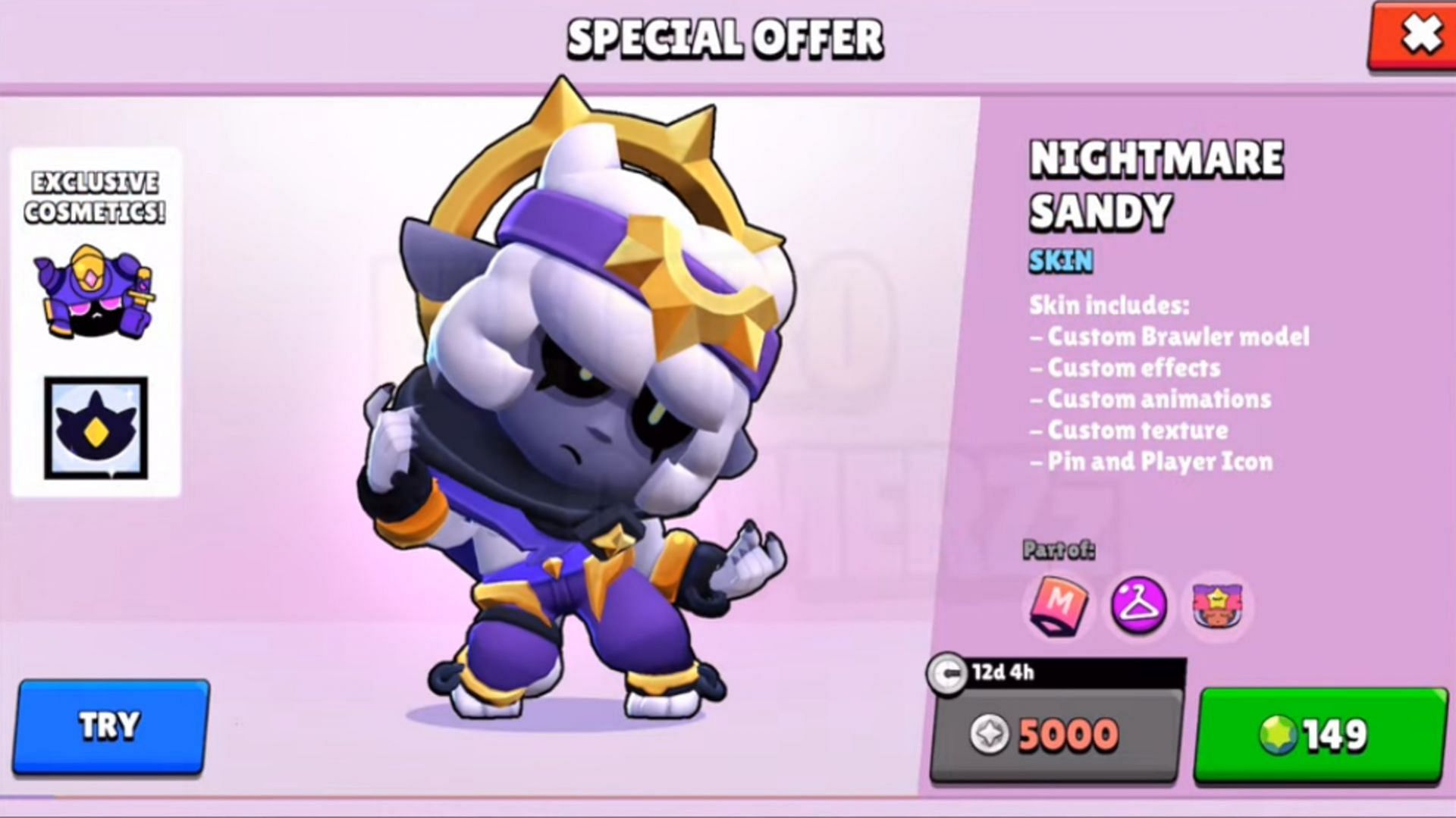Required cost of the Brawl Stars Nightmare Sandy Skin (Image via ELECTRO GAMERZz/YouTube || Supercell)
