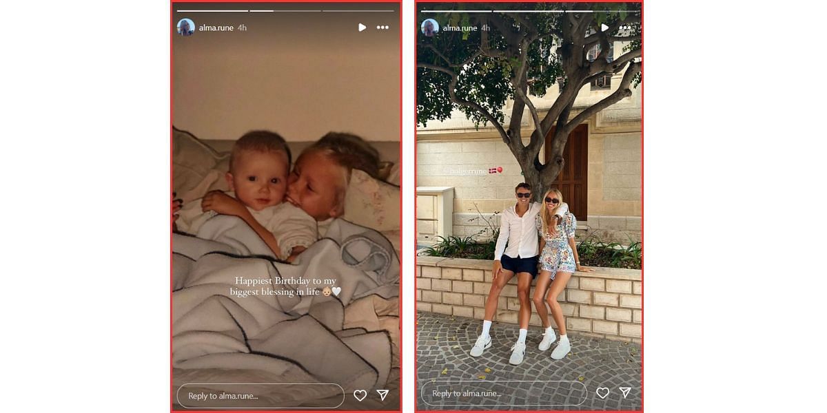 Screenshots of Holger Rune&#039;s sister Alma&#039;s recent Instagram stories.