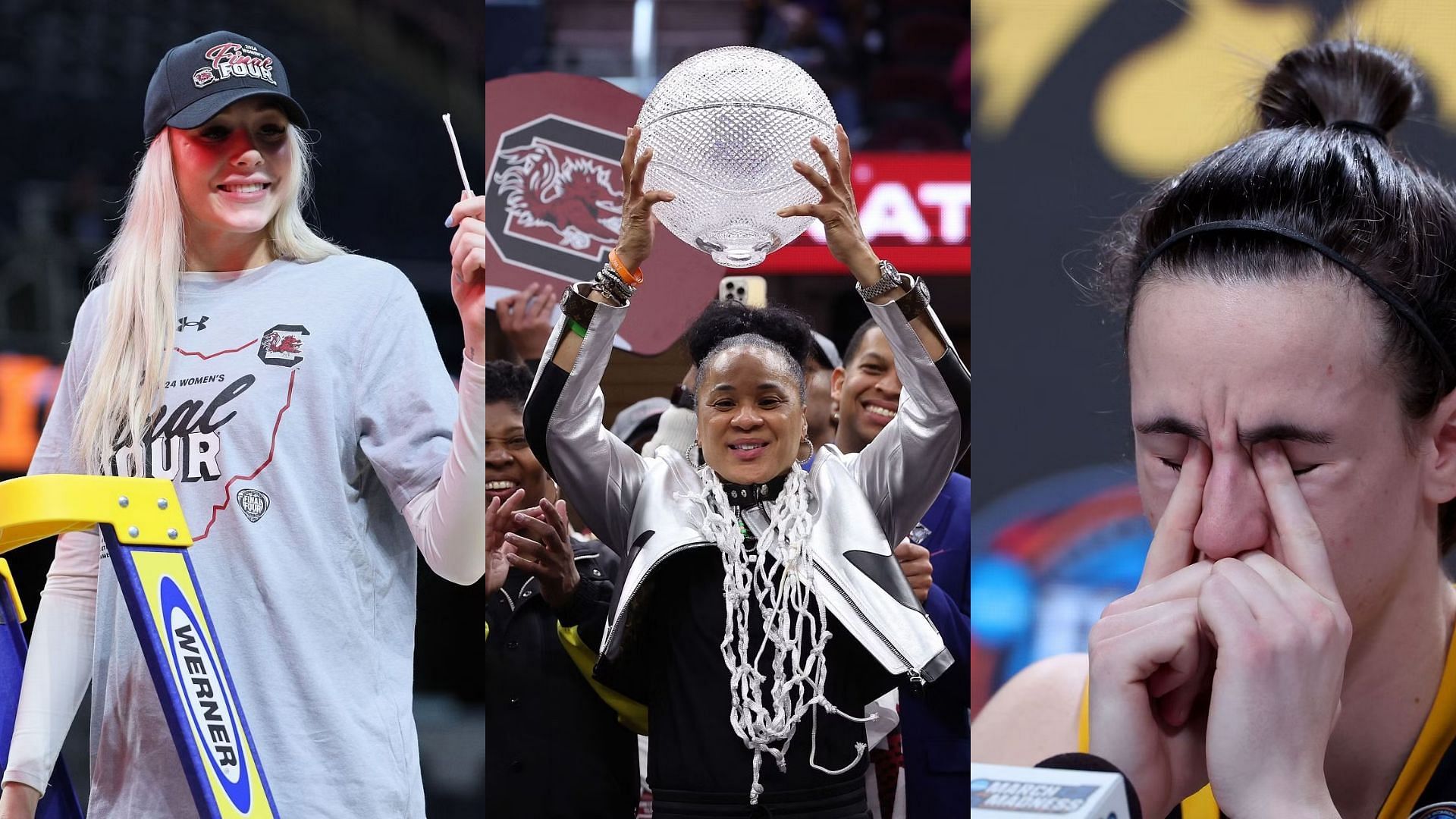 Chloe Kitts, Dawn Staley, and Caitlin Clark