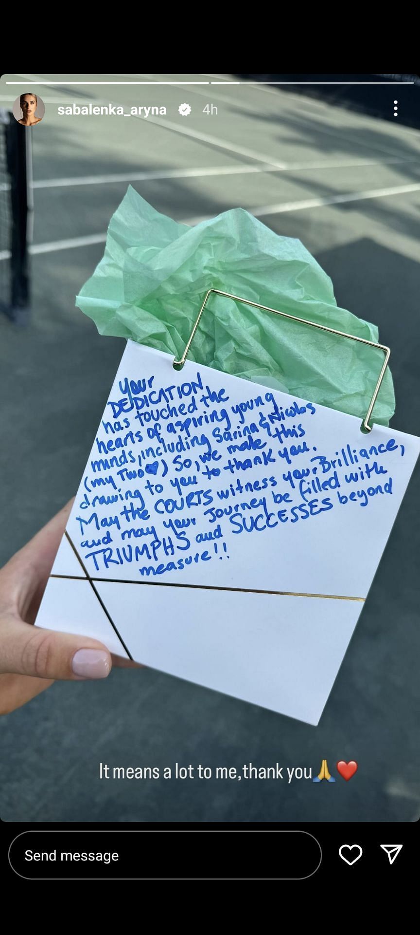 Sabalenka thanks her fan for a heartwarming note