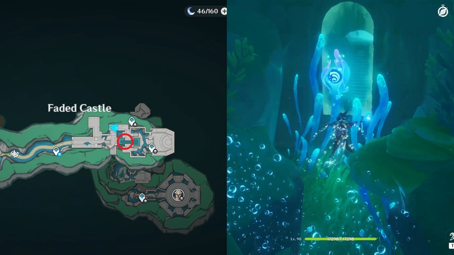 You can find a Hydroculus inside the pond near the stage (Image via HoYoverse)