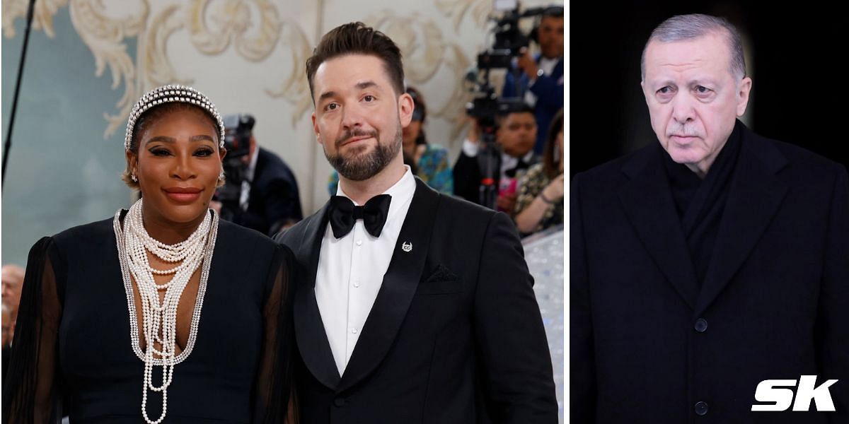 Serena Williams and husband Alexis Ohanian (L), Recep Tayyip Erdogan (R)