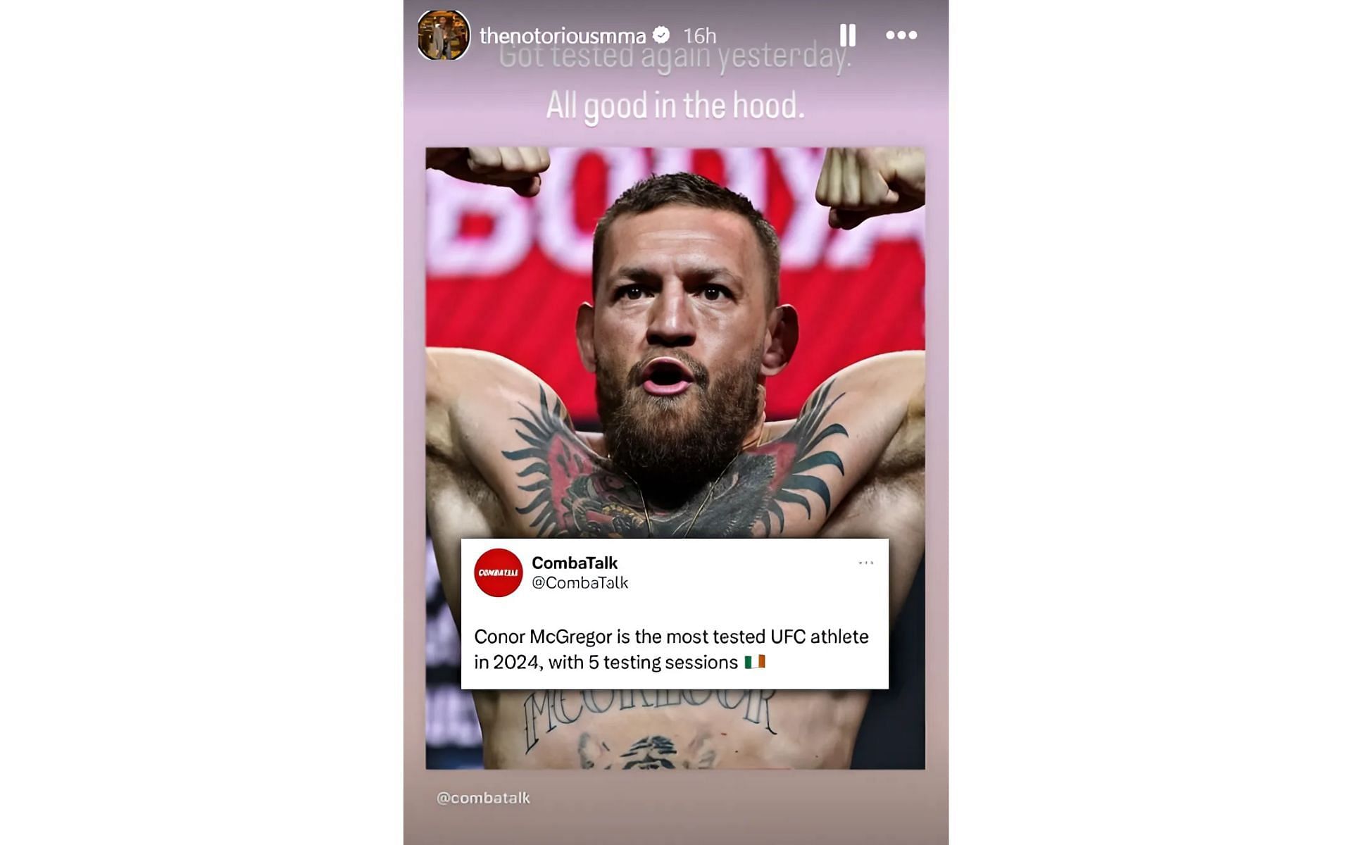 Screenshot of Conor McGregor&#039;s story on Instagram