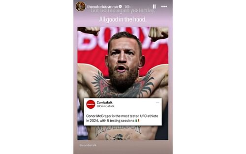 Screenshot of Conor McGregor's story on Instagram