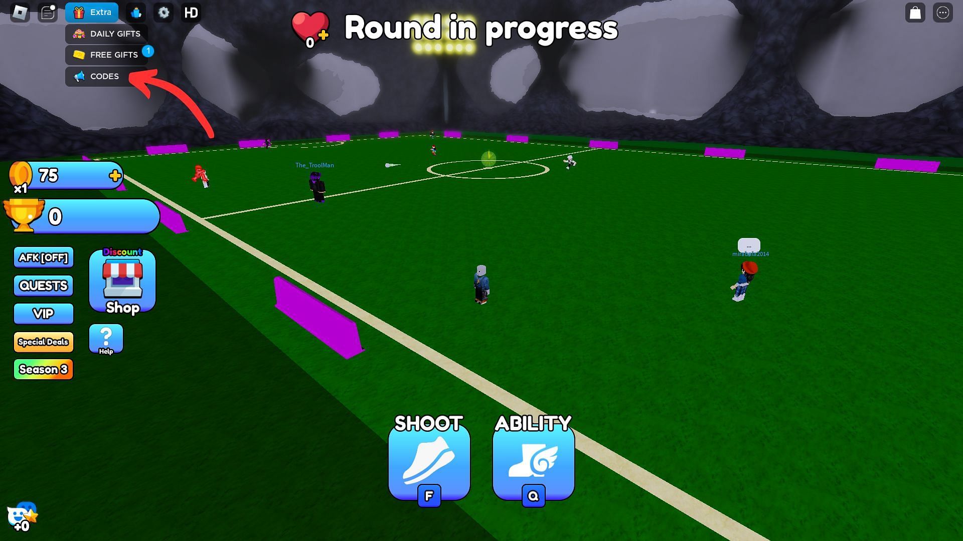How to redeem codes for Soccer Ball (Image via Roblox and Sportskeeda)