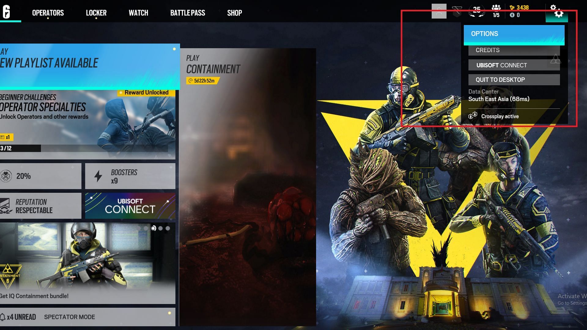 Rainbow Six Siege main menu (Image via Ubisoft)