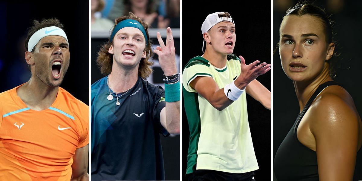 (Left to Right) Rafael Nadal, Andrey Rublev, Holger Rune, Aryna Sabalenka 