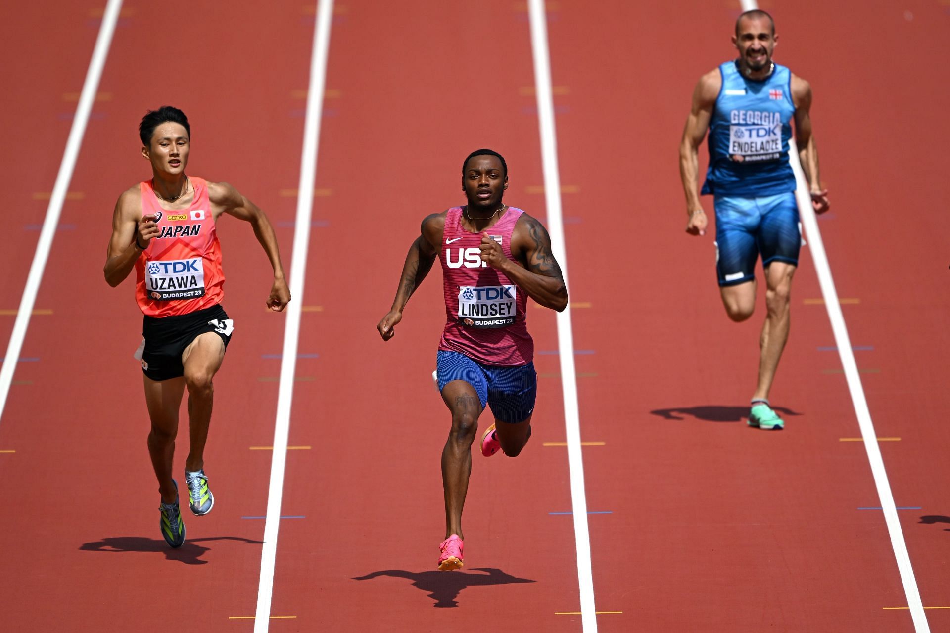 Courtney Lindsey of Team United States competes in the Men&#039;s 200m Heats during day five of the World Athletics Championships Budapest 2023 at the National Athletics Centre on August 23, 2023, in Budapest, Hungary. (Photo by Shaun Botterill/Getty Images)