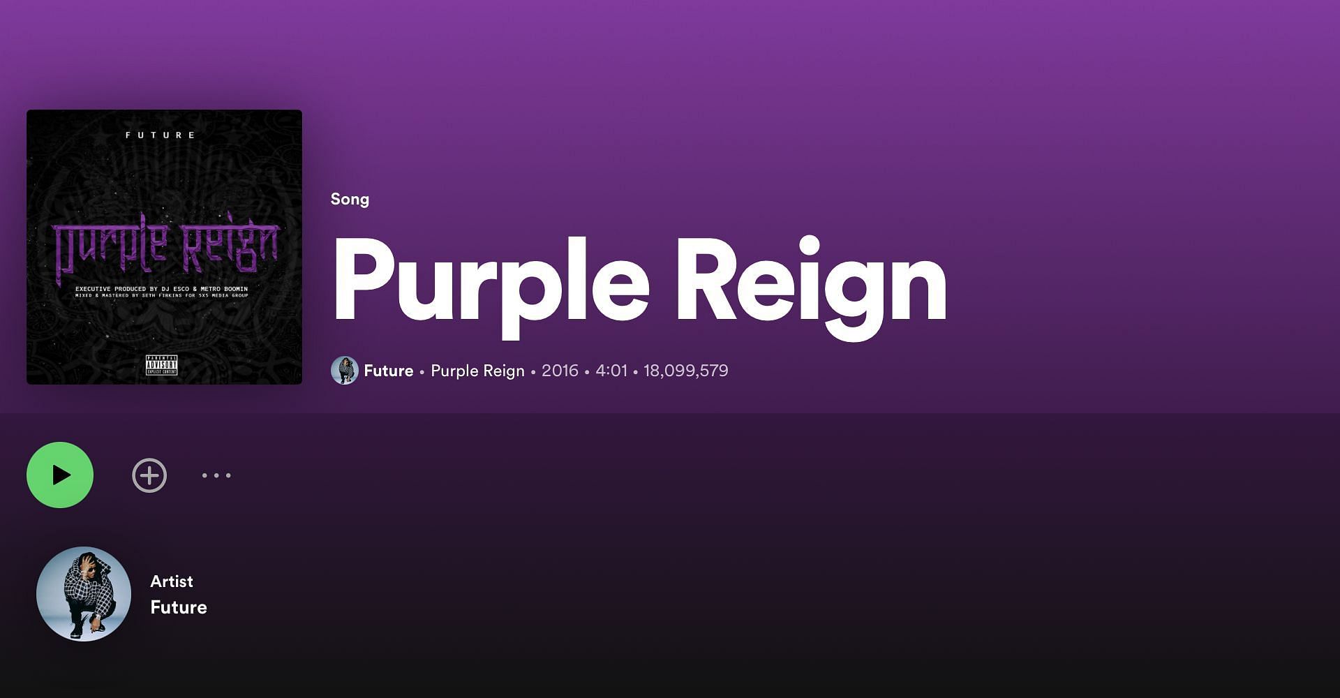 Track 11 on Pluto&#039;s 2016 album titled &#039;Purple Reign&#039; (Image via Spotify)