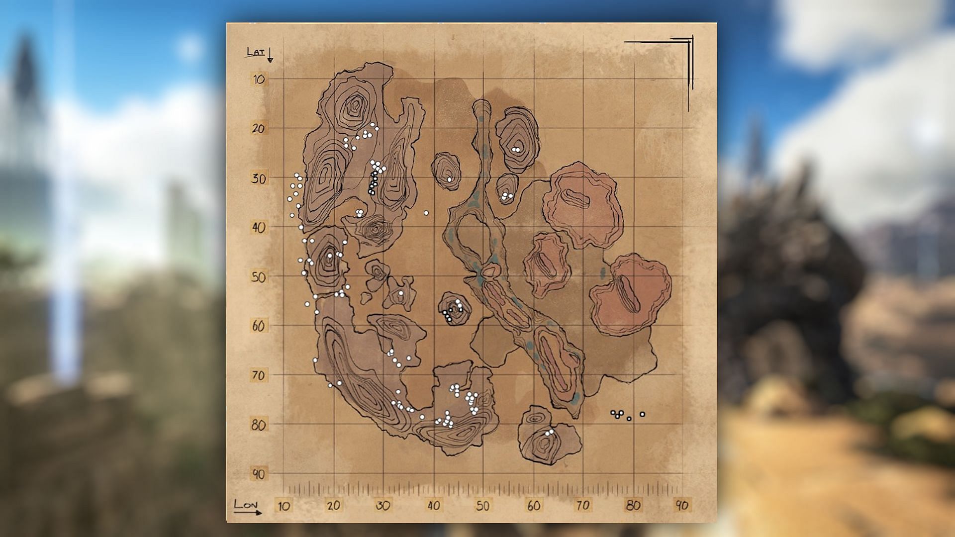 Crystal locations in Scorched Earth (Image via ARK wiki)