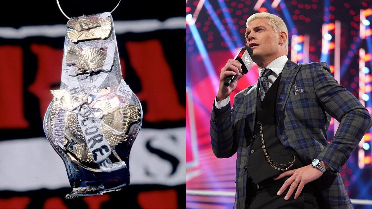 WWE Hardcore title (left) and Cody Rhodes (right)