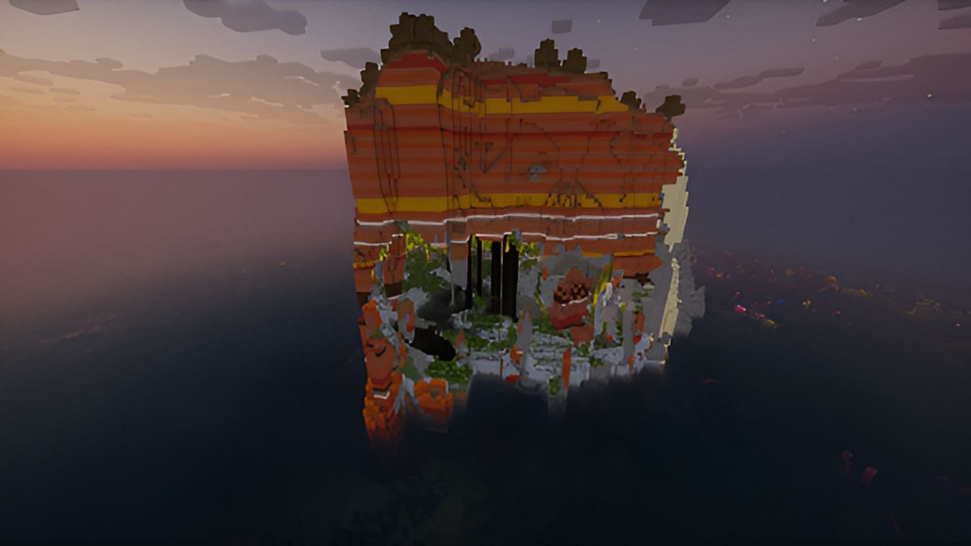 This Minecraft seed offers a warm climate island complete with an internal lush cave (Image via Mojang Studios || u/DPS3/Reddit)