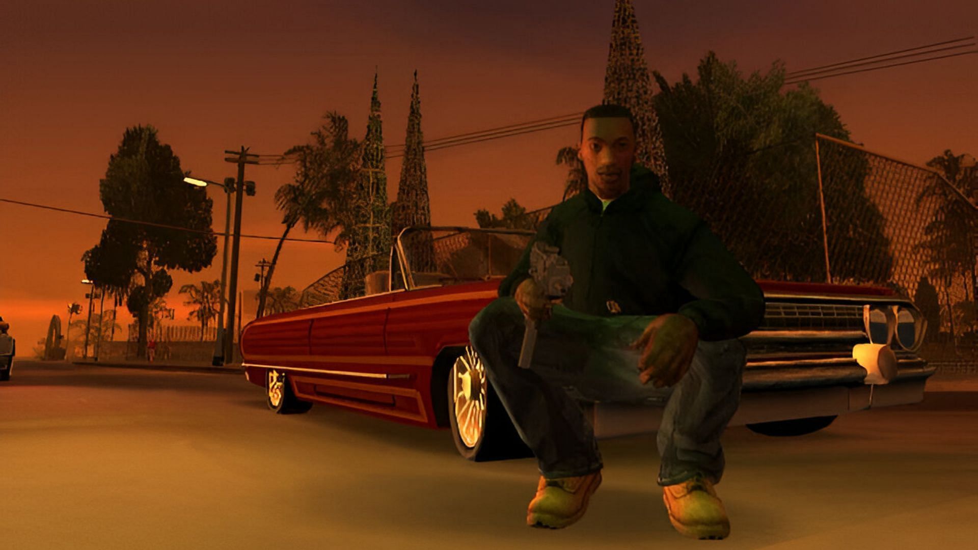 The orange hue in Los Santos on the PS2 (Image via Rockstar Games)