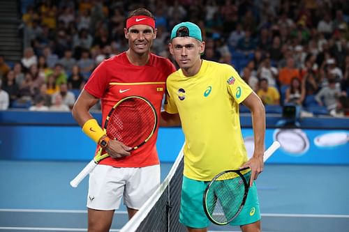 Rafael Nadal (L) and Alex de Minaur