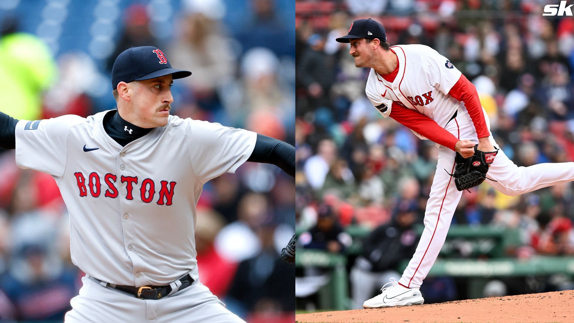 Cooper Criswell of the Boston Red Sox pitches against the Cleveland Guardians during the first inning at Progressive Field