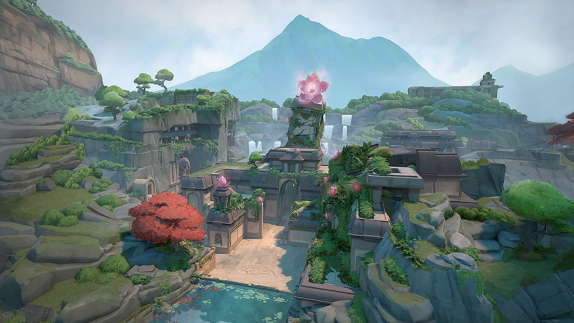 Lotus, a jungle themed map which has 3 bomb sides located on the western Ghats of India in the Omega Earth in Valorant (Image via Riot Games)