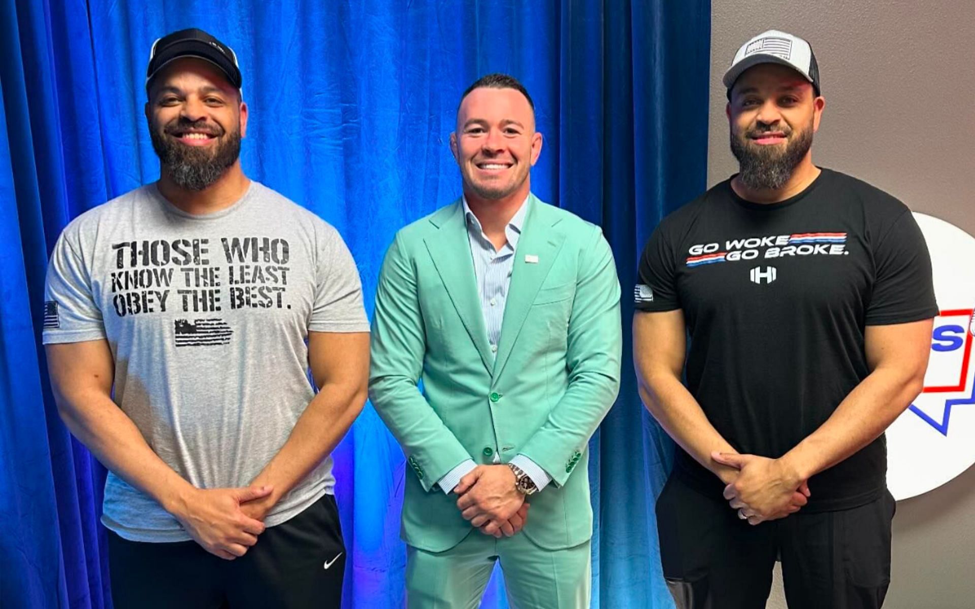 Colby Covington (center) provides career update on a podcast with twin comedians Kevin (left) and Keith Hodge (right) [Photo Courtesy @colbycovington on Instagram]