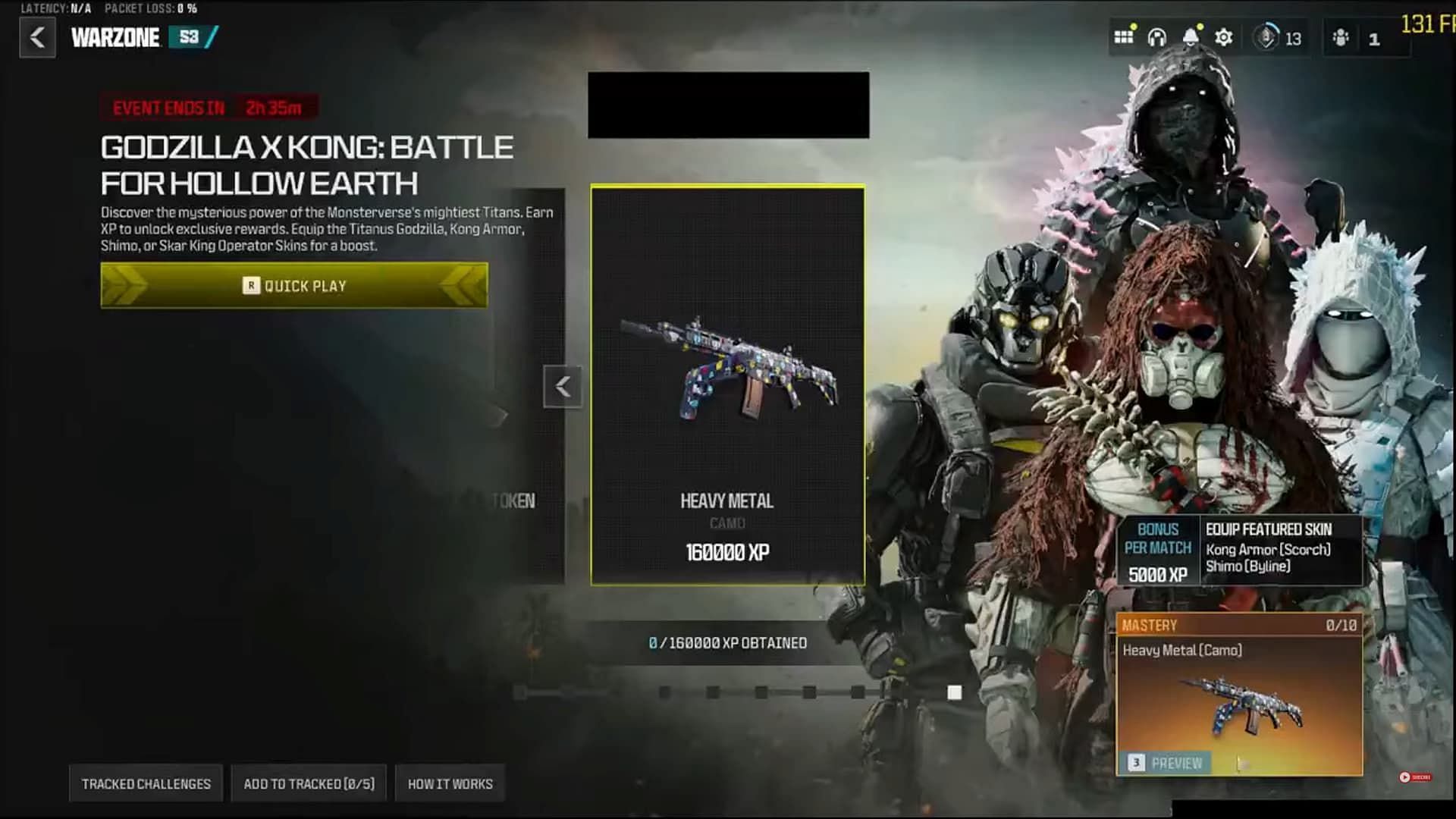 Event rewards for Godzilla x Kong event in MW3 and Warzone (Image via Activision)