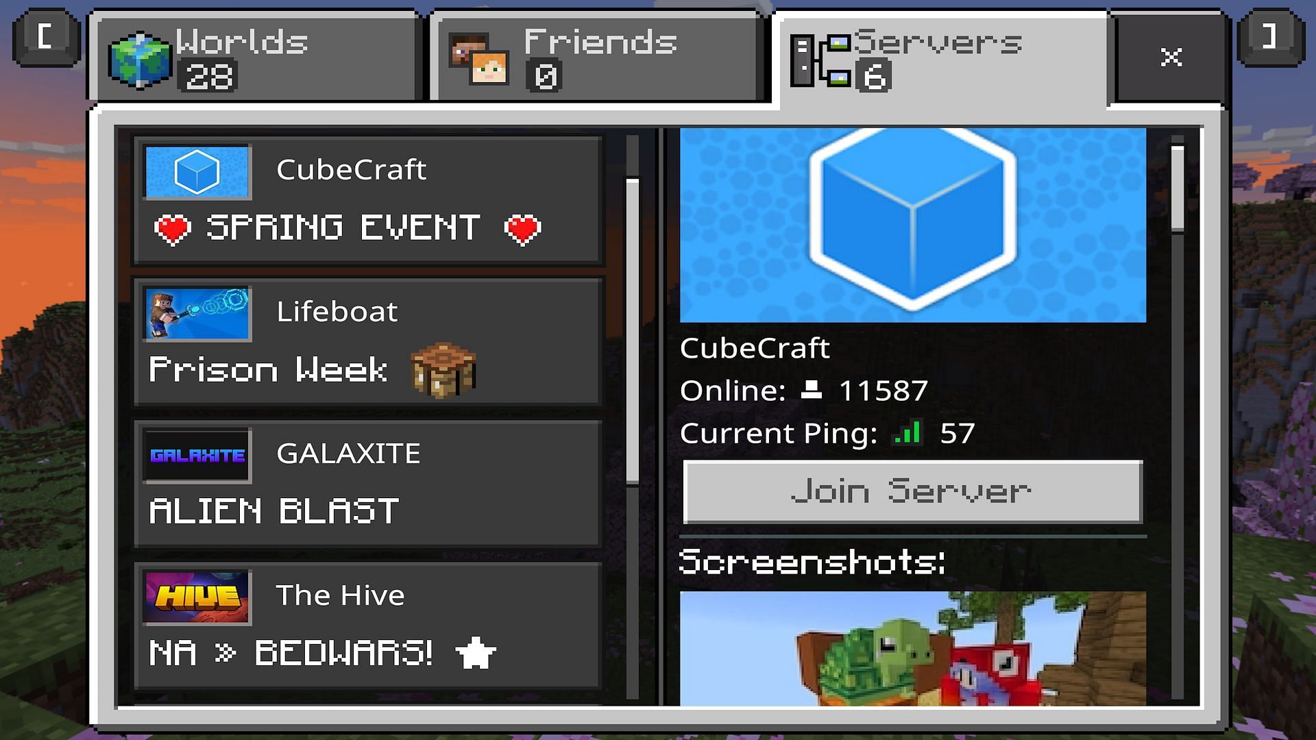 These featured servers have hunger games options (Image via Mojang)