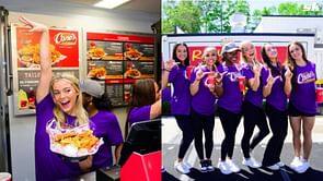 PHOTO: Paul Skenes' girlfriend Olivia Dunne celebrates NCAA triumph by serving fans fried chicken at Raising Cane's