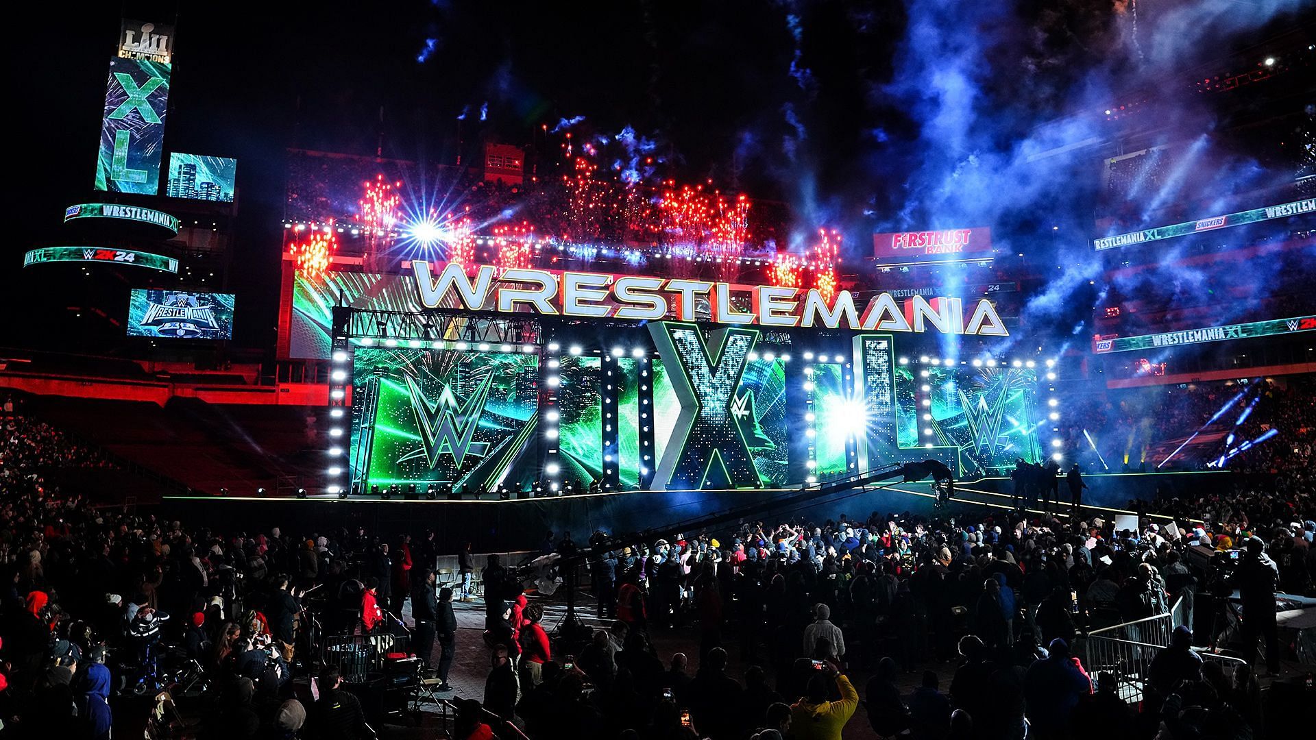 The WWE WrestleMania XL set inside Lincoln Financial Field
