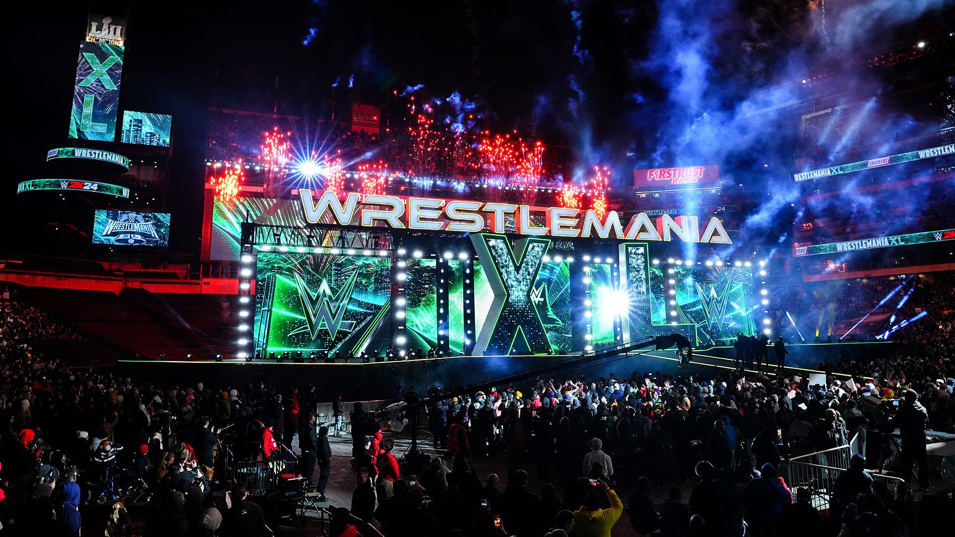 The WWE WrestleMania XL set inside Lincoln Financial Field