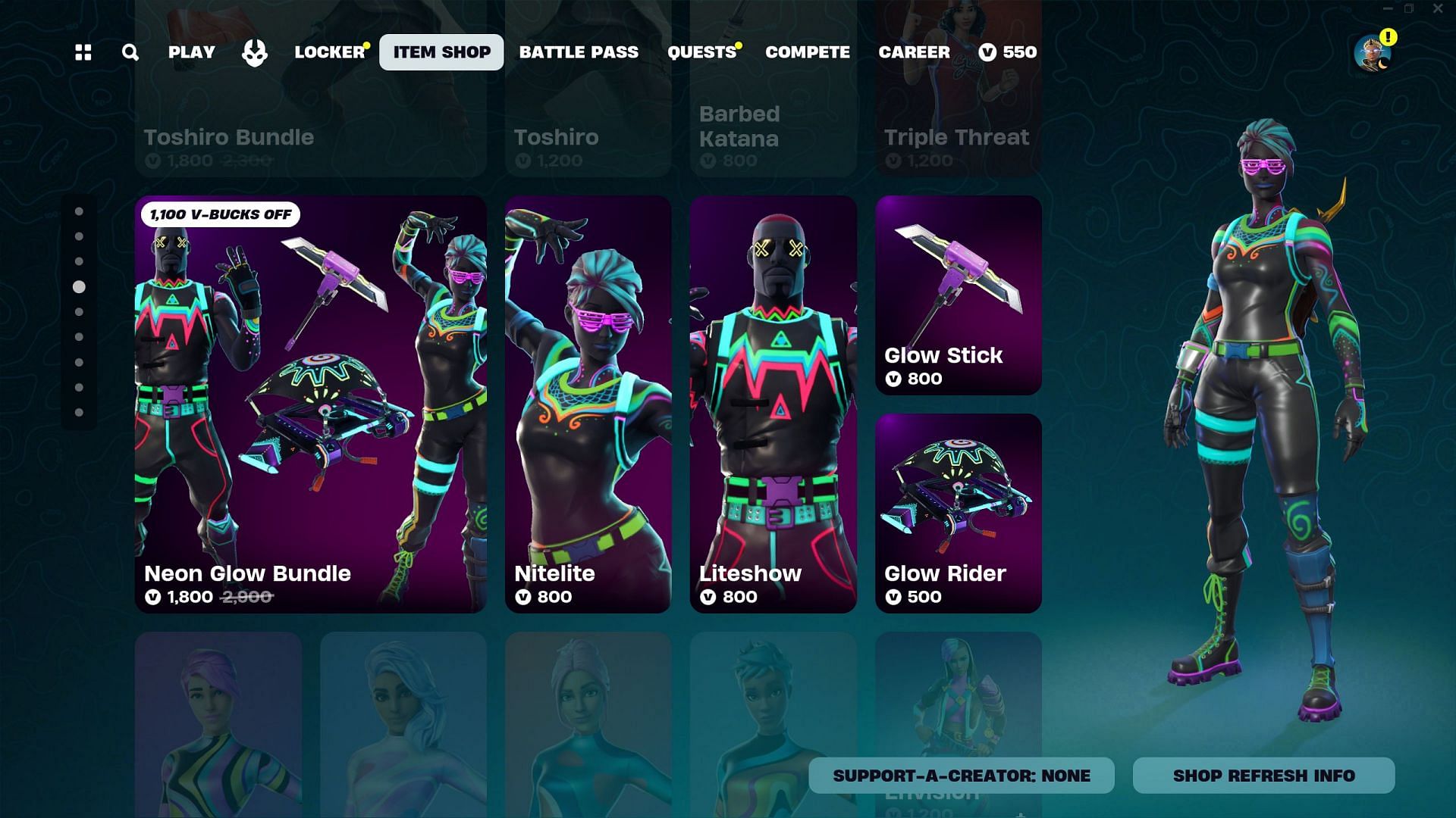 Nitelite and Liteshow skins are currently listed in the Item Shop (Image via Epic Games/Fortnite)