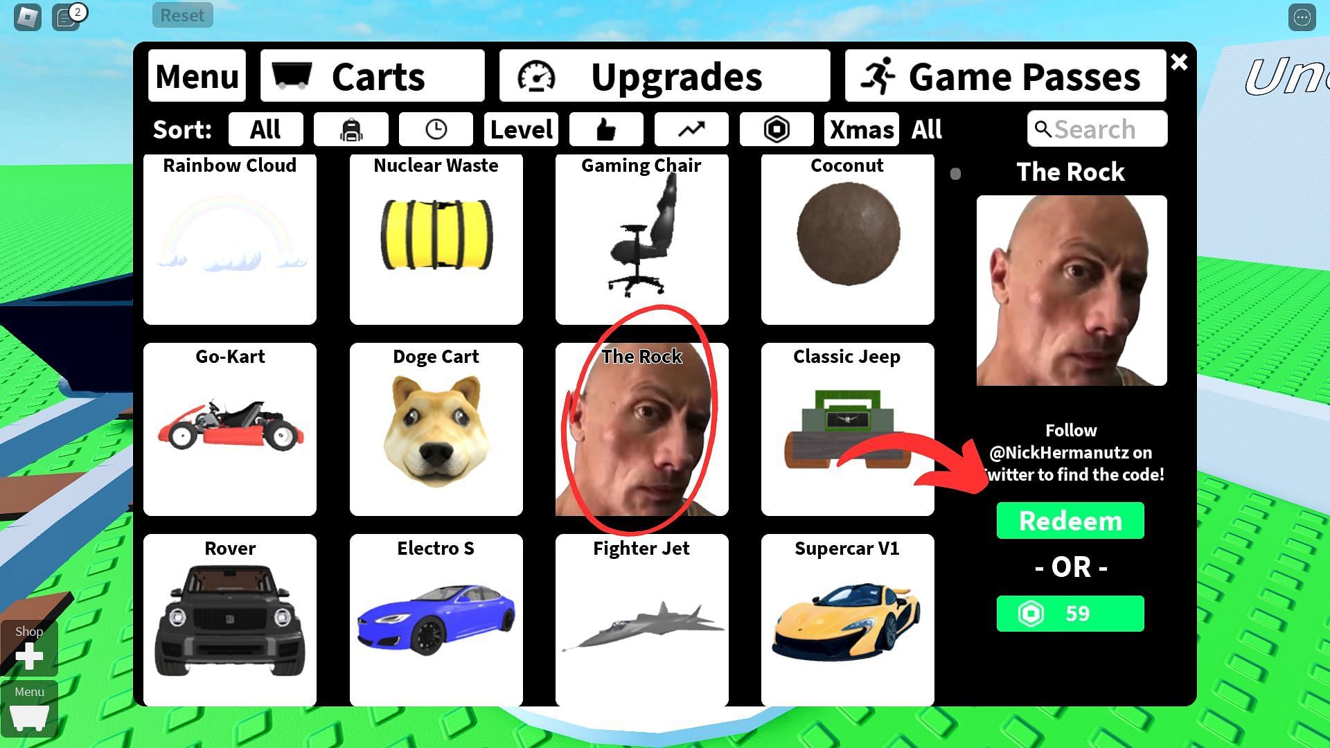 How to redeem codes for Create a Cart Ride (Image via Roblox and Sportskeeda)