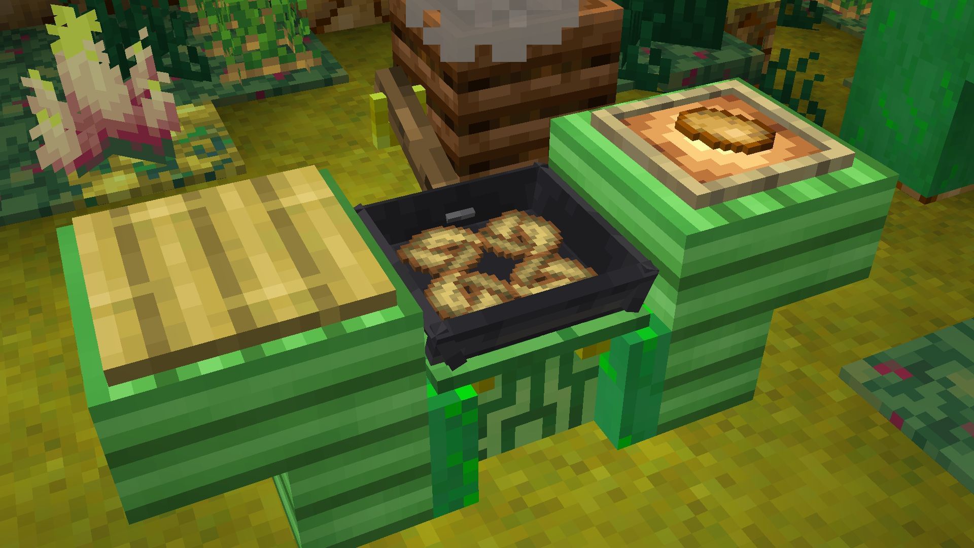 Cooking potato peels on a frying table (Image via Mojang)