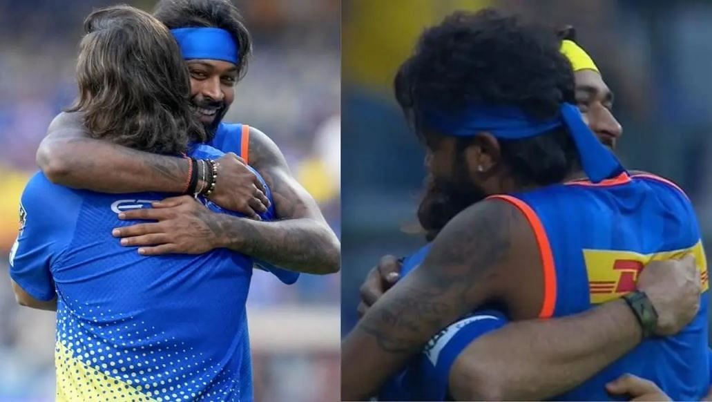 हार्दिक पांड्या ने धोनी को लगाया गले (Photos: Twitter)