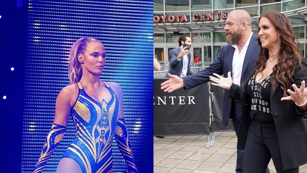 Lana (left) and Triple H &amp; Stephanie McMahon (right)