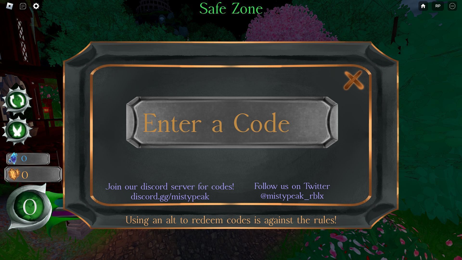 Active codes for Mistypeak (Image via Roblox)