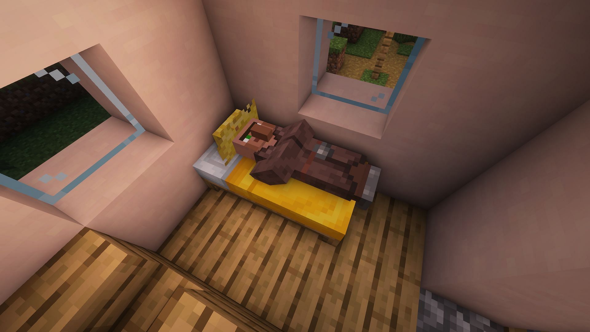 Villagers sleep according to the day-night cycle (Image via Mojang Studios)