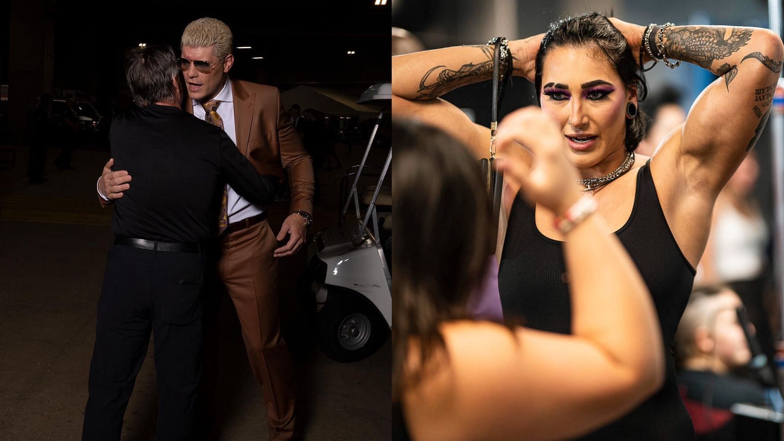 Cody Rhodes (left); Rhea Ripley (right)