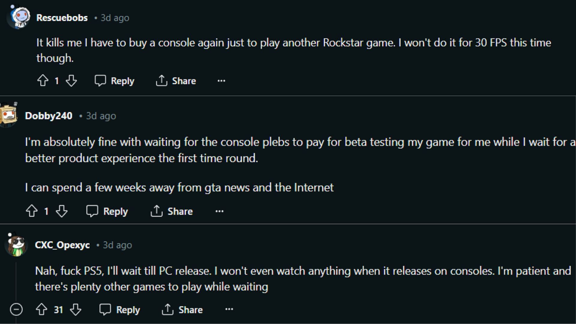 GTA 6 fans reacting to the meme (Image via Reddit)