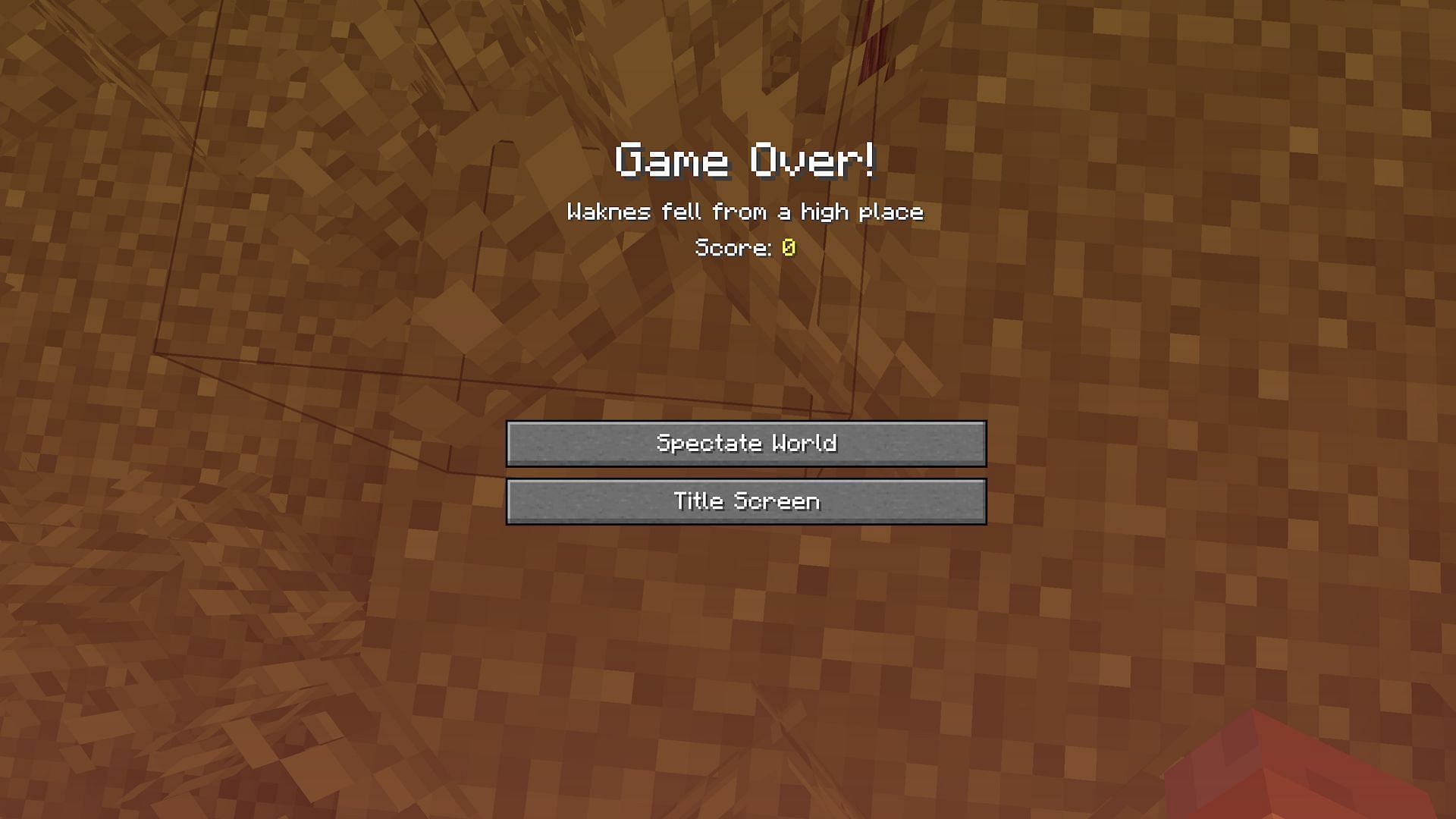 Hardcore worlds should now properly read &quot;Spectate World&quot; on the death screen (Image via Mojang)