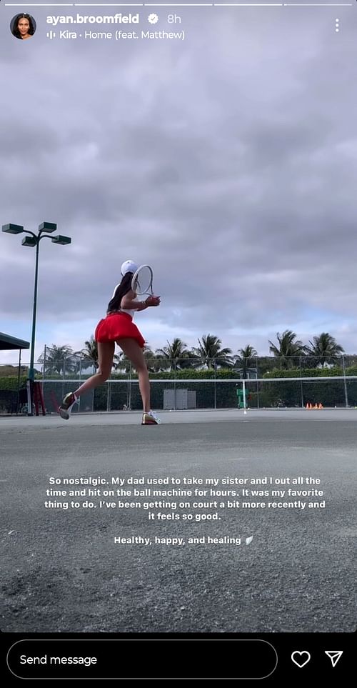 Frances Tiafoe's girlfriend Ayan Broomfield's recent Instagram story.